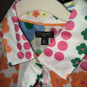 Talbots Cotton Button-Up Shirt with Green and Orange Floral Print
